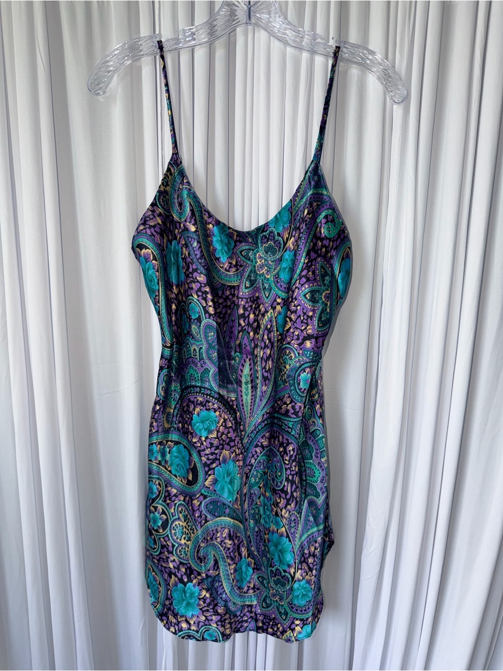 CIRCA 2000 Vintage Silky Paisley Slip Dress - Teal & Purple
